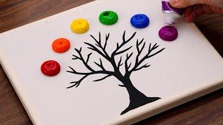 Easy Colorful Huge Tree Acrylic Painting Tutorial｜Painting For Beginners (1411)｜Oddly Satisfying