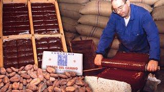 Homemade chocolate. Grinding by hand on stone and without the use of modern machinery