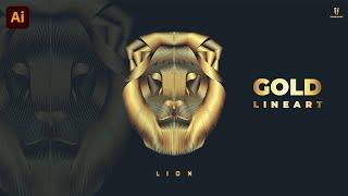 Gold Gradient  Line Art | Step By Step Tutorial | Lion | Adobe Illustrator 01