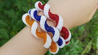 Spiral Beaded Plait/Beaded bracelet/БРАСЛЕТ из бисера/Жгут мозаичным плетением/Жгут из бисера