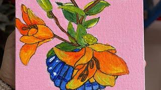 painting calla lilies on canvas#tutorial #howtopaintlilies #liliesinvase #paintwithme #orangeflowers