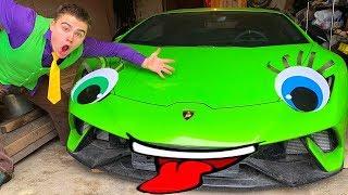 Red Man put Eyes in Car VS Mr. Joe on Lamborghini Huracan w/ Car with Eyes for Kids