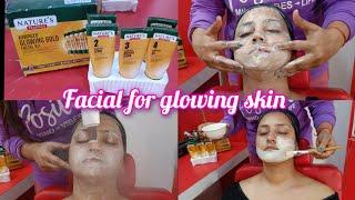 Facial step by step | NATURES ESSENCE Glowing Gold Facial Kit how to use | Facial