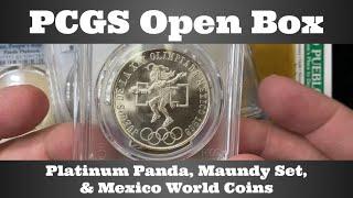 PCGS Open Box - China Platinum Panda, Great Britain Maundy Set, & Mexico Worlds Coins