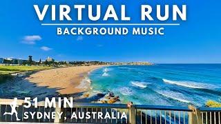 Virtual Running Video For Treadmill with Music In #Sydney | Bondi Beach To Coogee Beach | 51 Min