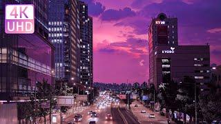 【4K UHD】 SEOUL WALK - Amazing purple Sunset.BTS HYBE Street.Beautiful night view.