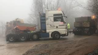 Two Man Trucks Pulling The 155 Tones Tesmec 1675 Trencher - Fasoulas Heavy Transports