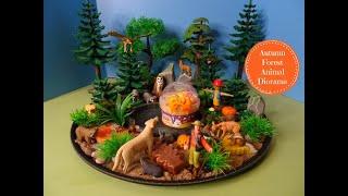 Autumn Forest Animal Small World Tray Diorama W/ Kawaii Slime Company Candy Corn Slime