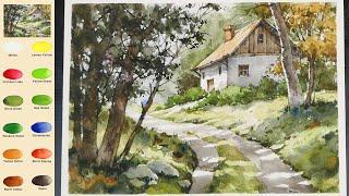 Landscape Watercolor - Rural Road (2X speed, color name view) NAMIL ART