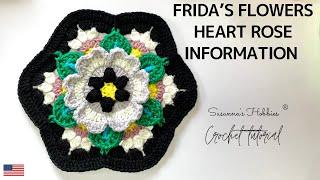 Crochet hexagon flower motif /// Frida’s flowers “Heart Rose” /// information