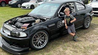 Evan unloading new project in the shop E46 S65 V8 Swap