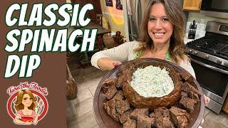 Classic Spinach Dip in a Pumpernickel Bread Bowl | Tara the Foodie