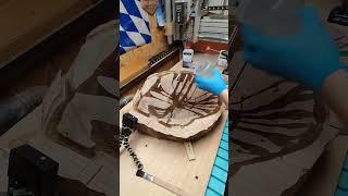 Wooden sink in the making 1. application of epoxy #walnut #shell #woodensink #art #unique #sink