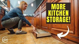 Turn Wasted Kitchen Space Into Hidden Storage With Easy DIY Toe Kicker Drawers!