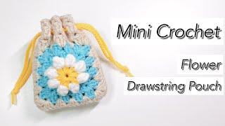 Mini Flower Drawstring Pouch Crochet  Easy for beginner  | Tutorial