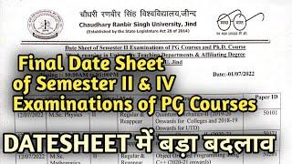 Crsu Final Date Sheet of Semester II & IV Examinations of PG Courses and Ph.D. Course