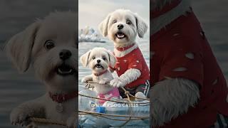  A cat and kitten made fun of a poor dog and puppy for building a boat out of plastic bottles