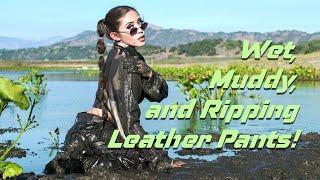 Muddy Wetlook Military Training Ruins & Rips Girl's Leather Pants Boots & Tracksuit Top | Mud Girl