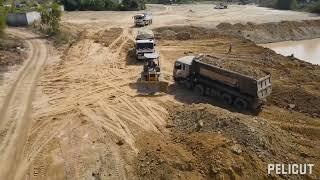 [Timelapse] AMAZING! Bulldozer and Dumptrucks landfilling body of water