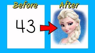 How to Draw Elsa From Frozen WITH NUMBER 43 STEP BY STEP