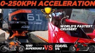 KTM 1290 Superduke R ️ Ducati Diavel V4 | 0-250kph Acceleration  #superduke1290r #diavelv4 #ktm