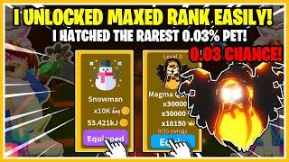 I *HATCHED* THE RAREST! 0.03% CHANCE PET IN THE MAGMA EGG!  OP STATS! MAX RANK! - SABER SIMULATOR