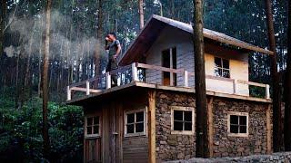 30 Days in Solitude: Building a Cozy Wood & Stone Shelter in the Wilderness  #SurvivalShelter