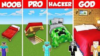 Bed Base Build Battle Challenge - Noob vs Pro vs Hacker vs God - Minecraft Animation