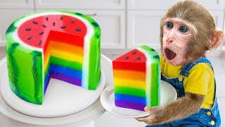 KiKi Monkey make Cocomelon Jelly from Fresh Rainbow Watermelon | KUDO ANIMAL KIKI