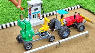 Mini tractor making diesel engine water pump for field irrigation science project |  @sanocreator