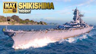 Battleship Shikishima: Hard hitting on map Trident - World of Warships