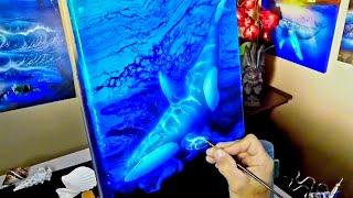 Ocean Killer whale Swipe Fluid Art Pour Painting