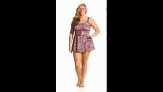 Fit4U Brush Stroke Plus Size Drawstring Swim Dress | SwimOutlet.com