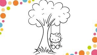  Cómo Colorear a Hello Kitty en un Columpio  | Dibujos para Niños