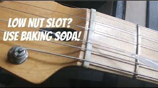 1 Minute Guitar: Filling a Nut Slot - Baking Soda (or Bone Dust) and Superglue