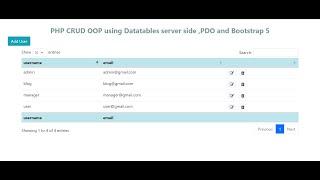 PHP CRUD OOP using Datatables server side ,PDO and Bootstrap 5