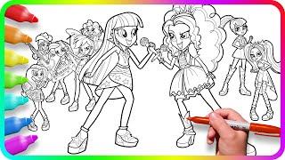 Coloring Pages EQUESTRIA GIRLS - Rainbow Rocks vs Dazzlings. How to color My Little Pony. MLP