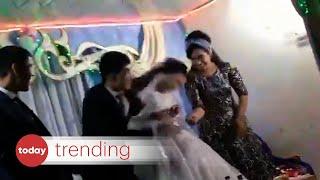 Uzbekistan groom hits his bride at their wedding