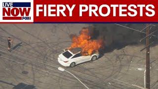Car engulfed in flames at anti-ICE protests in Los Angeles area | LiveNOW from FOX