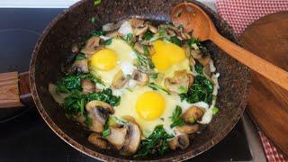 Fried Eggs Spinach and Mushrooms ! Easy Breakfast Recipe ! One Pan Recipe ! Easyvideo