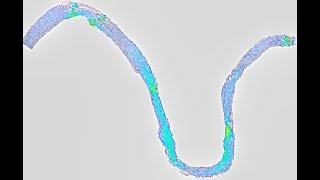 Flow velocity vectors running over a dry-initialized riverbed