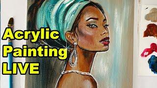 LIVE- How to paint | PORTRAIT African Lady | Acrylic Painting Tutorial / Step by Step