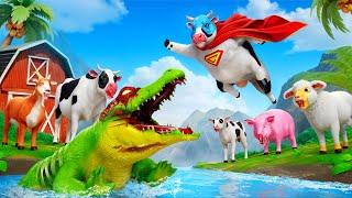 Super Cow Fights Zombie Crocodile to Save Forest Animals! Cow, Goat, Sheep, Pig Epic Adventure