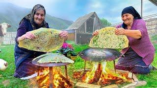 Grandma's Secrets: Cooking Lots of Big Kutabs with Fresh Greens in the Village!