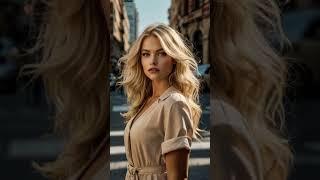 Blonde beauty turns heads on the street 