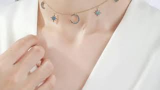 Turquoise Rhinestone Fashionable Jewelry Moon Star Charm Choker Adjustable Necklace For Women