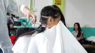 School girl unwanted barber hair cut ️