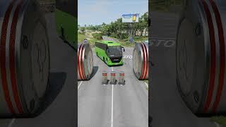 Long City Buses & Cement Truck vs Hydraulic Crush - BeamNG.Drive #shorts #beamngdrive #bus