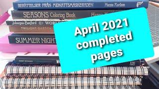 April 2021 completed colouring book pages - Adult colouring