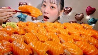 ASMR Salmon Sushi【English subtitles】【Mukbang/ Eating Sounds】